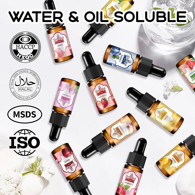 Food Flavoring Oil - Herbeklab Candy Flavoring for Candy Making 12 x 0.35 Fl Oz Extracts and Flavorings for Baking Lip Gloss Flavoring Oil - with Glass Dropper