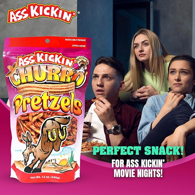 ASS KICKIN??Pretzels 12 Ounce Size Flavor Pack Seasoned Pretzel Twists (12oz, Churro)