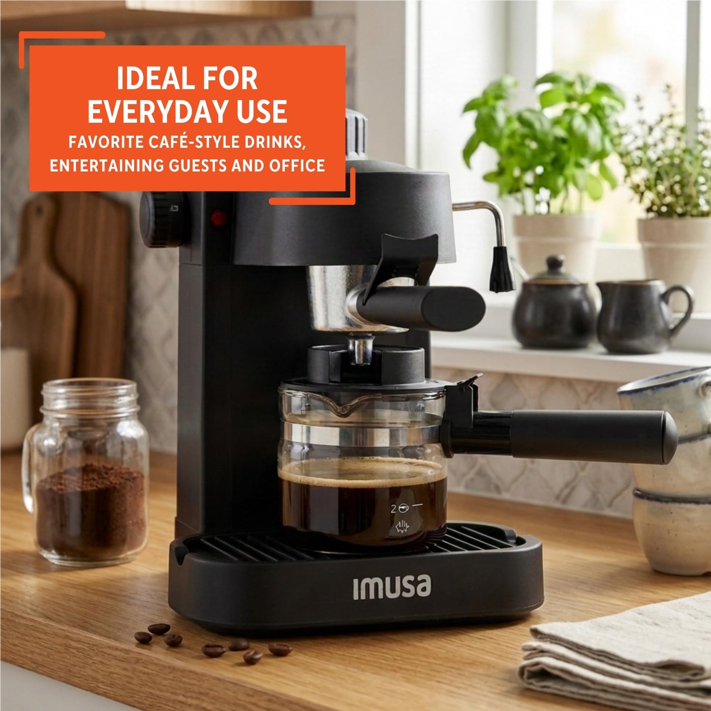 IMUSA 4 Cup Electric Espresso Cappuccino Coffee Maker, Black