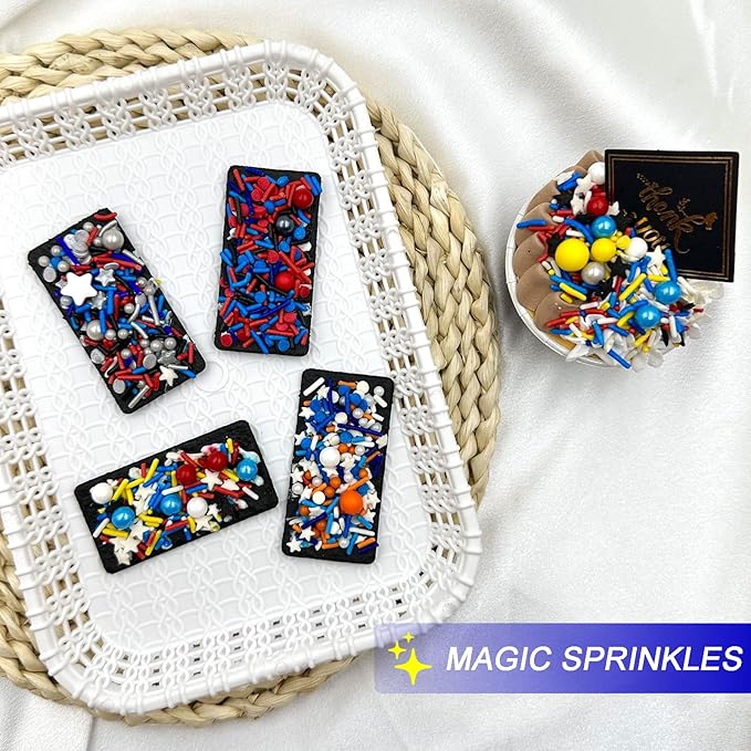 Sprinkles for Cake Decorating, Fancy Red Blue White and Orange Pearl Star Jimmies Cake Sprinkles Mix for Cookie Baking Ice Cream Cupcake