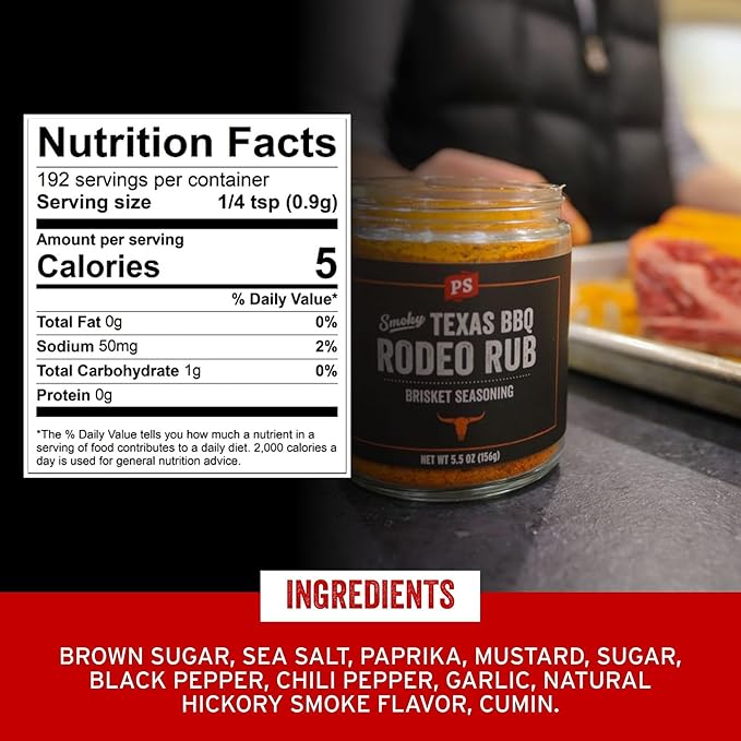 PS Seasoning Texas-Style Brisket Rodeo Rub - Dry BBQ Rubs and Spices for Grilling, Smoking, Roasting - Smoky Texas Flavor, BBQ Seasoning Spice Blend for Beef Brisket, Steak, Pulled Pork, Chicken