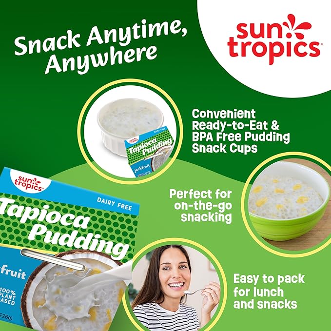 Sun Tropics Tapioca Pudding, Jackfruit | Vegan Dairy Free Pudding | Gluten Free,Non-GMO | Ready-to-Eat Cups 4.0oz (Pack of 6)