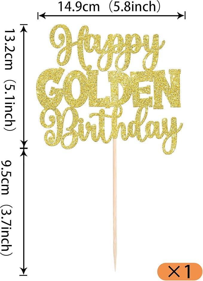 Rsstarxi 1 Pack Happy Golden Birthday Cake Topper - Gold Glitter Birthday Cake Pick for Boys