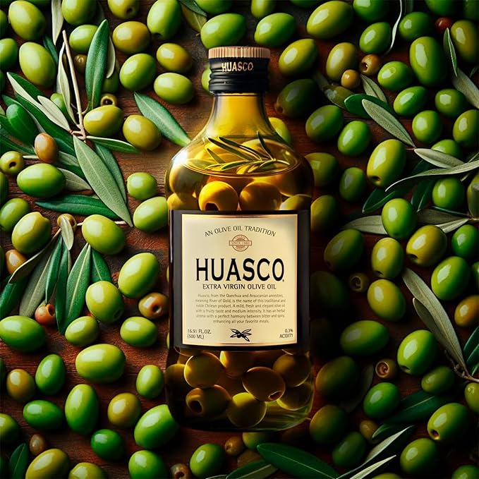 Extra Virgin Olive Oil by HUASCO |First Cold Press - From Chile, 16.9 Fl Oz (500 Ml) - 4 pack