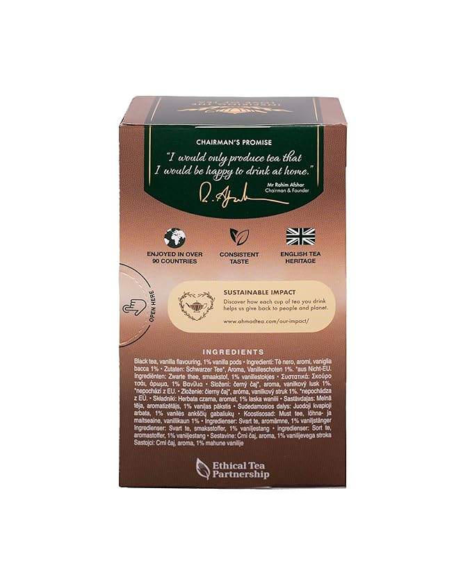 Ahmad Tea Black Tea, Vanilla Tranquility Teabags, 20 ct (Pack of 1) - Caffeinated & Sugar-Free