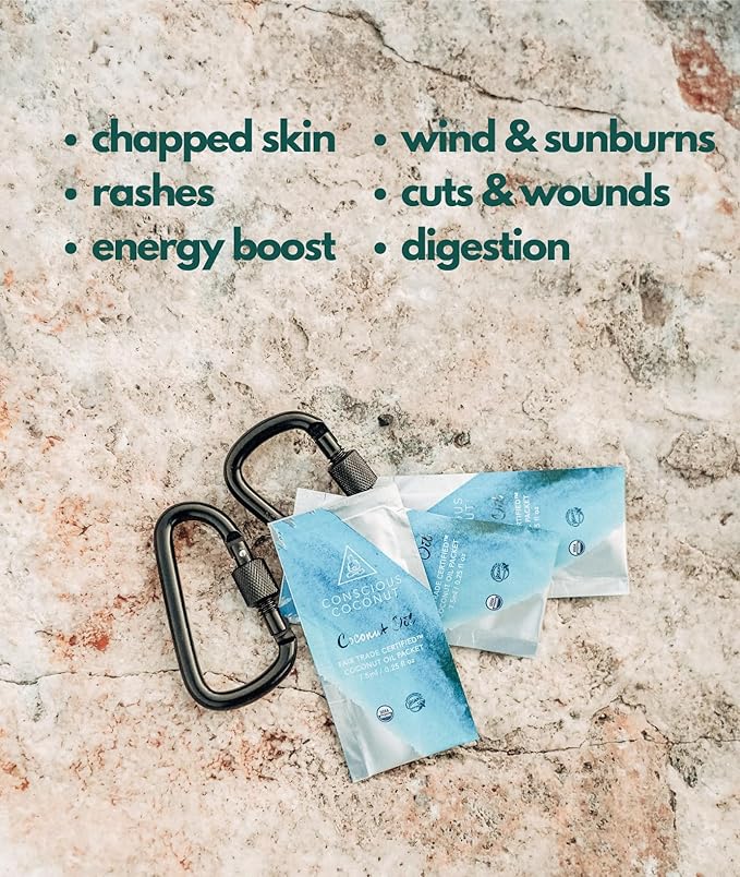Conscious Coconut Individual Coconut Oil Packets, Certified Organic, Fair Trade Travel Coconut Oil Packets, Raw, Cold-Pressed Virgin for Wellness, Skin Care, Hair Care, Keto 10 packets
