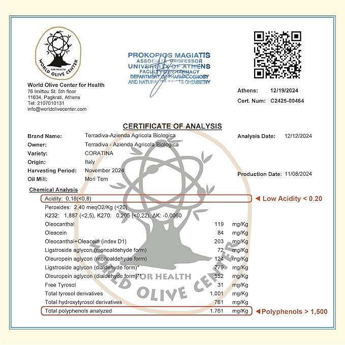 WellEatable Ultra High +1,500 mg/kg Polyphenol Rich Olive Oil, 2025 NYIOOC Gold, Early Harvest, Organic Extra Virgin Olive Oil from Italy, Lab Tested, Cold Extracted for Phenolic Shot, 16.9 fl oz