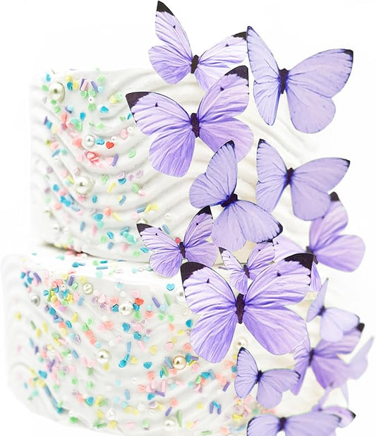 Sugar Robot Edible Butterflies for Cake Decorating- Pastel Butterfly Decorations- Assorted Size - Cake Toppers and Cupcake Toppers Made in the USA - Premium Crafted (Purple)