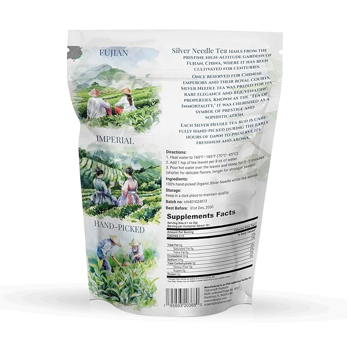 TODICAMP White Tea Organic Silver Needle Tea - 1 lb of Premium Silver Needle White Tea - Rich in Antioxidants Organic White Tea Loose Leaf White Tea Leaves