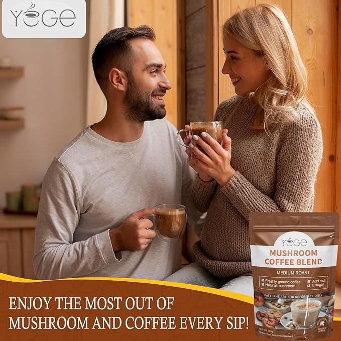 Mushroom Coffee, Organic 6 Mushrooms with Cordyceps, Reish, King Trumpet, Shitake, Turkey Tail, Lions Mane, Instant Coffee Powder for Energy,Focus, Digestion & Immune Support, 30 Servings