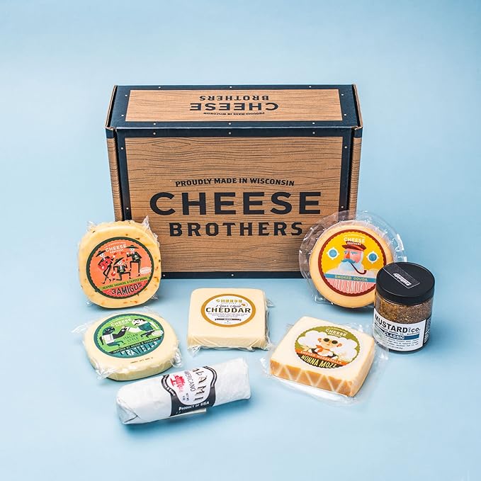Cheese Bros. World's Cheesiest Dad Father's Day Gift Box | Wisconsin Made | Includes Italian Fratello, Gouda, Aged Cheddar, Classic Mustard and Artisan Salami | Great Food Gifting Idea!??,<div>
