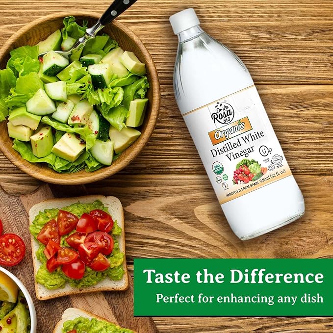 De La Rosa Organic Distilled White Vinegar, White Vinegar Raw & Unfiltered, Kosher for Passover, Vegan & Gluten Free, Great for Salad Dressing, Marinades, 32 Oz (Pack of 2)