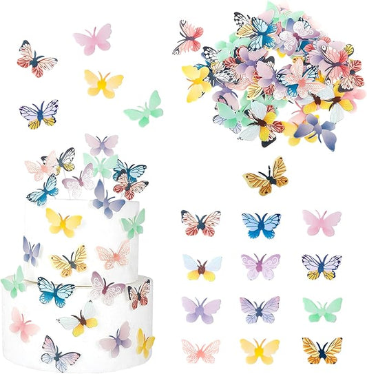 Rsstarxi 72 Pack Edible Cupcake Toppers - 3D Colorful Butterfly Cupcake Picks Realistic Dessert Cake Decorations for Baby Shower, Wedding, Birthday Parties