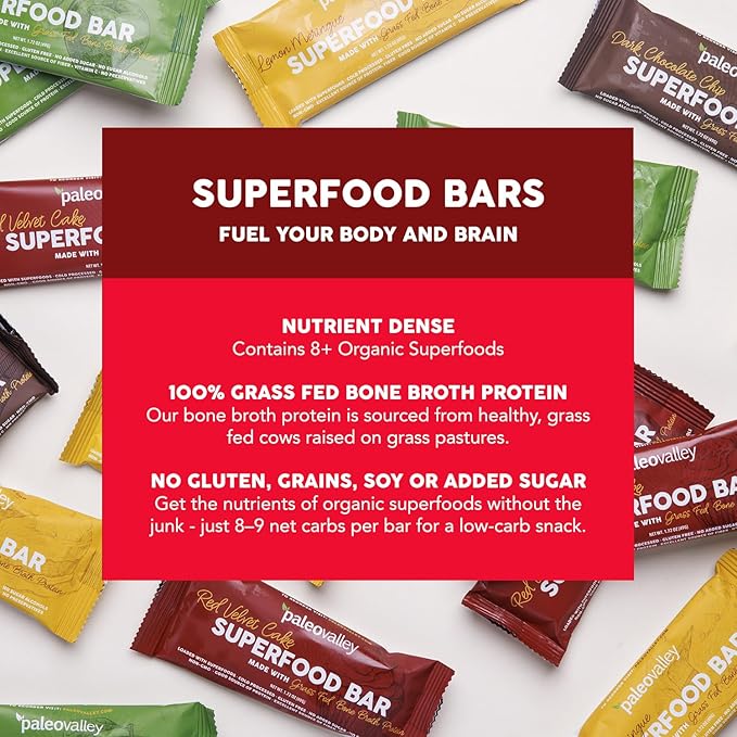Paleovalley Superfood Bars ??Red Velvet??10 Pack ??9g Protein per Bar ??Gluten-Free, Grain-Free, Paleo, Non-GMO ??On-the-Go Snack