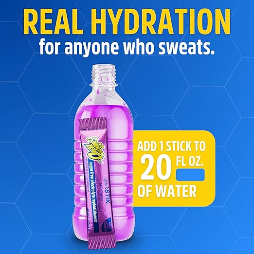Sqwincher Zero Qwik Stik, Sugar Free, Low Calorie, Low Sodium Electrolyte Replacement Powder Hydration Drink Mix, Grape, 0.11 oz Packet (Pack of 50)