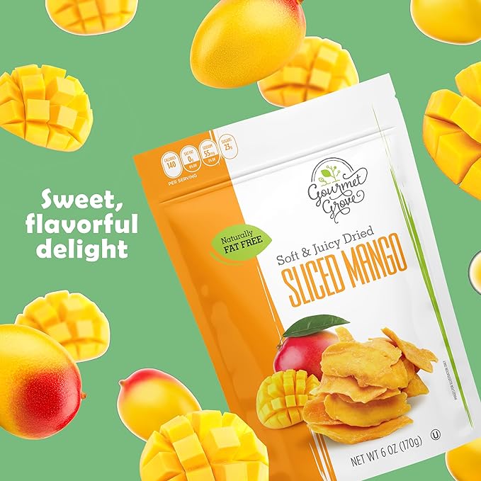 Gourmet Grove - Natural Dried Mango Slices 18 OZ Pack of 3 Pouch | Soft, Juicy, Sliced Mangoes | Lightly Sweetened - (Pack of 3)