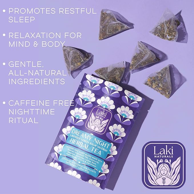Dreamy Night Sleep Tea (1.65 oz, Pack of 18 Tea Bags) ??Sleepytime Calming Caffeine Free Tea Herbal Blend with Valerian Root, Chamomile, Lemon Balm, Passionflower and Lavender for Bedtime