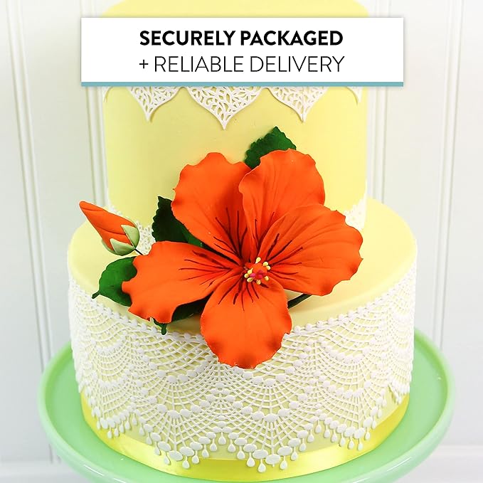 Global Sugar Art Hibiscus Sugar Cake Flowers Spray, Orange Hawaiian Cake Flower Large, 1 Count by Chef Alan Tetreault