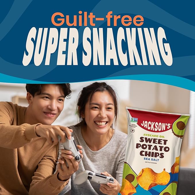 Jackson???Sweet Potato Kettle Chips Avocado Oil Variety Pack made with Premium Oils (7oz, Pack of 6) Sea Salt, Ranch and BBQ Flavors - Allergen-friendly, Gluten Free, Vegan