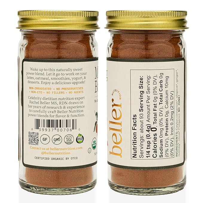 Beller Nutrition Morning Boost Organic Ceylon Cinnamon Spice Blend | 1.4 oz | Organic Ceylon Cinnamon Powder & Allspice Seasoning for Smoothies, Cereal & Breads