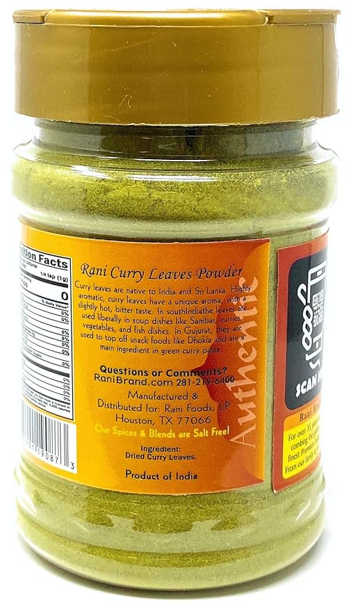 Rani Curry Leaves Powder (Kari Neem Patha) Indian Spice 2.4oz (70g) PET Jar ~ All Natural | Vegan | Gluten Friendly | NON-GMO | Indian Origin