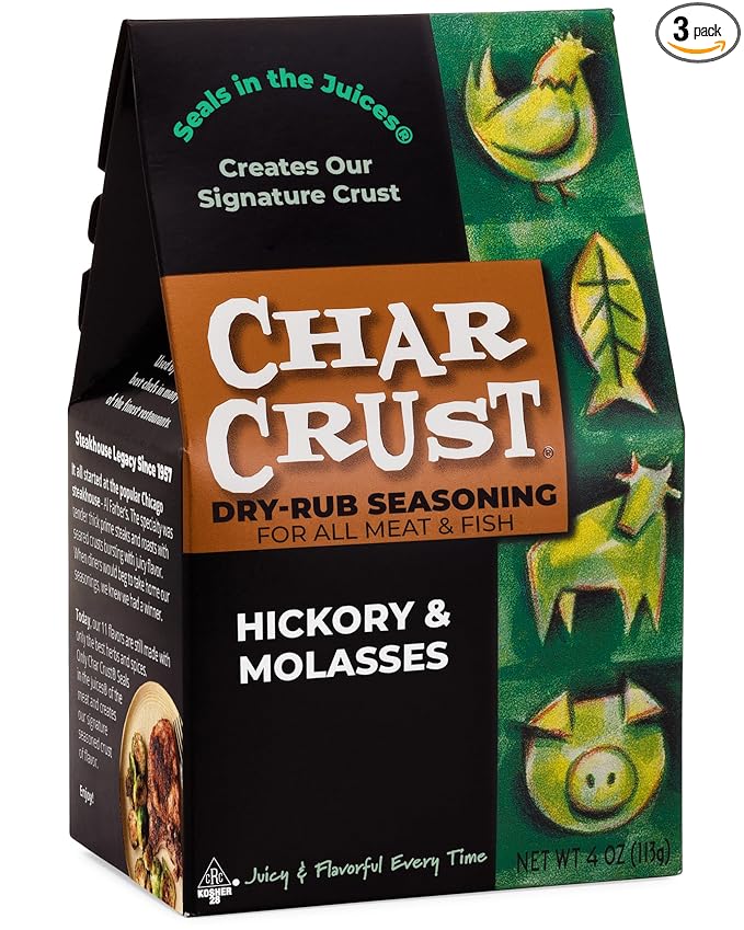 Char Crust Dry-Rub Seasonings Hickory & Molasses | All-in-one seasonings | Perfect for Burgers, Steak, Chicken, Salmon | Signature Crust that Seals in the Juices, 4 Ounce (Pack of 3)