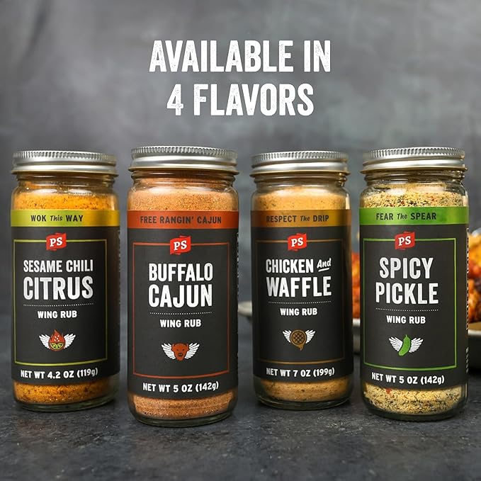 PS Seasoning Sesame Chili Citrus Wing Rub - Zesty Korean Seasoning Dust with Sesame, Gochugaru Chili, Citrus - Chicken Wing Dry Rub & Topping for Poultry, Turkey, Pork, Veggies, Popcorn & Dips, 4.2oz