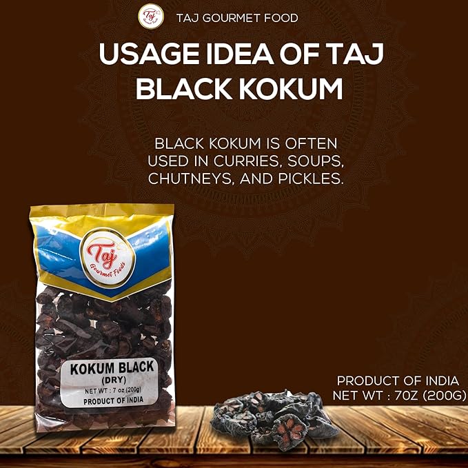 TAJ Premium Indian Black Kokum (Wild Mangosteen), (Dry, 7oz (NEW))