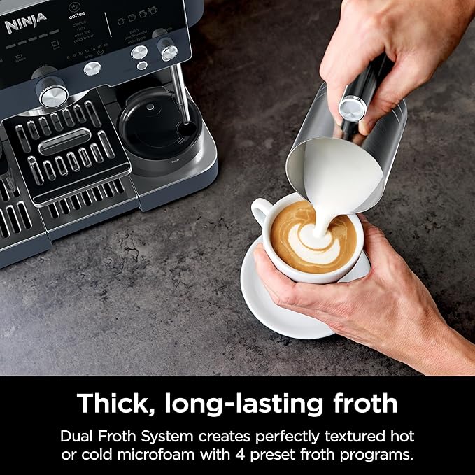 Ninja Luxe Caf챕 Premier Series, Espresso Machine, Drip Coffee Maker & Rapid Cold Brew, Integrated Grinder, Assisted Tamper, Hands-Free Frother, for Cappuccinos & Lattes, Cyberspace, ES601CY