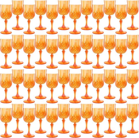 Plastic Wine Glasses，Plastic Goblets Vintage Style Cordial Drinking Glasses for Wedding Reception, Halloween Grand Event Party Supplies (48, Pumpkin orange)