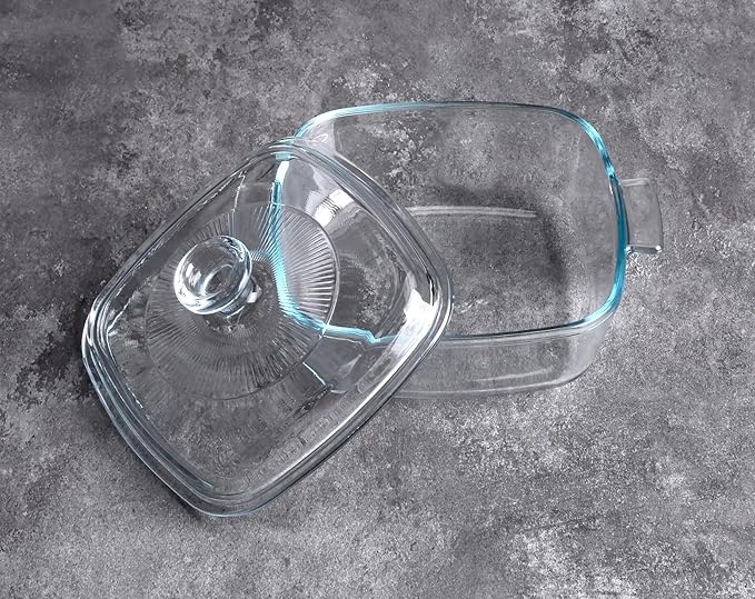 Clear Square Glass Casserole With Lid, Baking Dish With Cover, for Oven, Freezer and Dishwasher Safe (0.8-Quart Square)