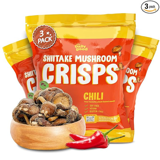 The Daily Good Shiitake Mushroom Crisps -3-Pack Mushroom Chips, Gluten-Free Mushroom Snack, Non-GMO,Vegan Food,Vegan Chips,Vegan Snacks, Mexican Chili Flavor,0.2 lbs