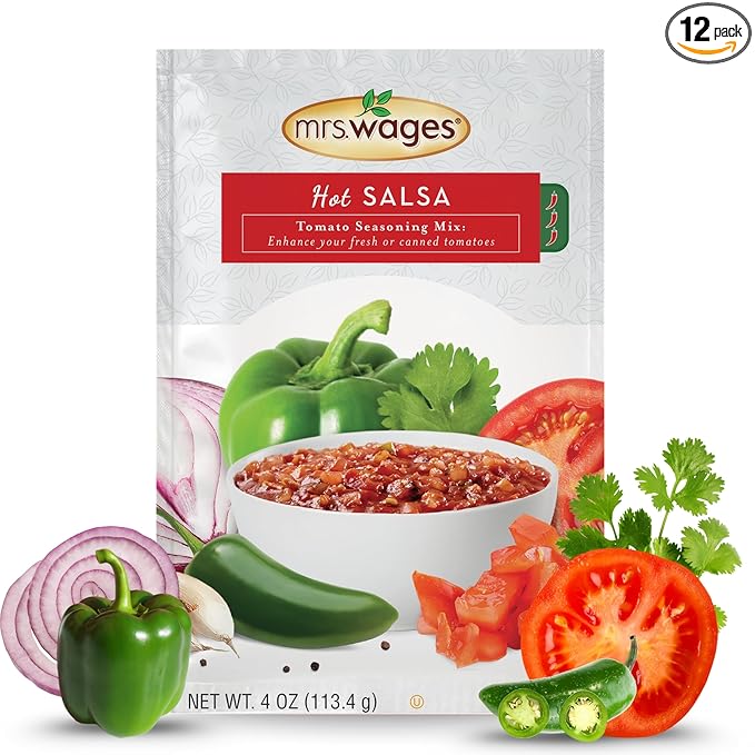 Mrs. Wages Hot Salsa Canning Mix, Easy-To-Use, Simple Homemade Salsa, Hot Spice Flavoring, Enhance Your Tomatoes, 4 oz Packet (Value Pack of 12)