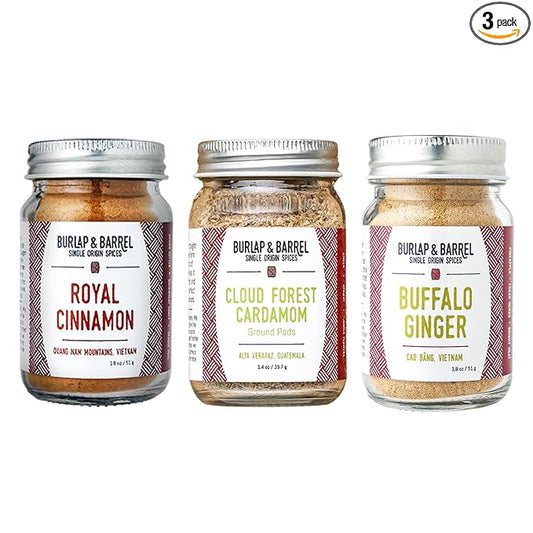 Burlap & Barrel 3pk Sweet Spice Set - 3 Full Size Jars including Royal Cinnamon, Cloud Forest Cardamom, & Buffalo Ginger - As seen on Shark Tank - Birthday & Father's Day Gift Ideas