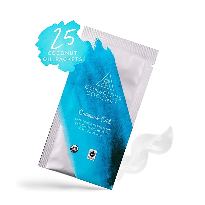 Conscious Coconut Coconut Oil Packets for Travel - Organic, Fair Trade 25 Packets