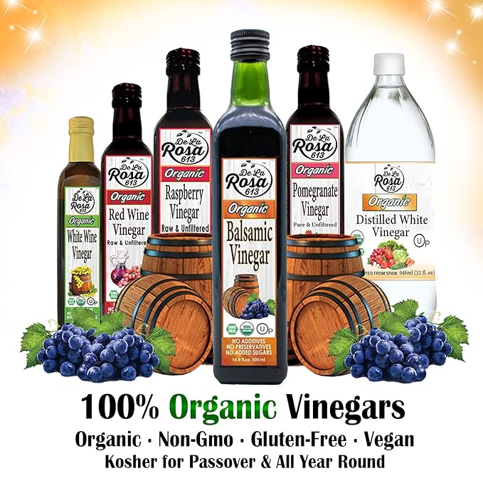 De La Rosa Organic Balsamic Vinegar, Kosher for Passover, Vegan & Gluten Free, Balsamic Vinegar Dressing for Salads and Marinades, 16.9 oz (Pack of 2)