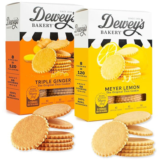 Dewey's Bakery Meyer Lemon & Triple Ginger Moravian Style Thin Cookies Variety Pack, Bakery Fresh with Real Simple Ingredients, Low Calorie Snack, No Artificial Flavors, 9oz (Pack of 2)