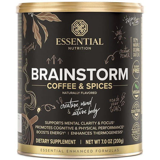 Essential Nutrition Brainstorm - Functional Coffee and Spices Supplement - Focus, clarity and energy boost - Keto friendly - Sugar Free - 7.0 oz (20 Servings)