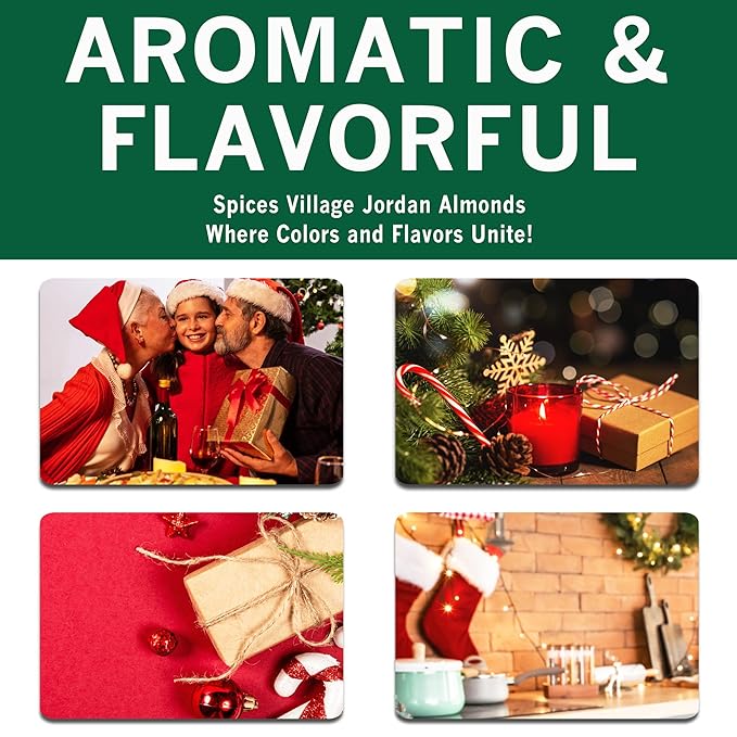 Spices Village Christmas Jordan Almonds, Red, Green, and White Candy-Coated Almonds, Ideal for Christmas, Noel, and Seasonal Celebrations - Certified Kosher, Non-GMO,32 oz
