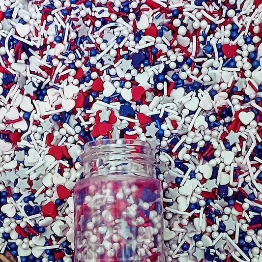 Confect Cake Mate Edible Dessert Sprinkles ?밨ed, White & Navy Blue Colorful Baking and Cake Decorating Sprinkles for Cupcakes, Cookies, and Ice Cream Toppings | Vegan, Gluten-Free, Soy-Free, Dairy-Free, Palm Oil-Free- 4.2 Oz