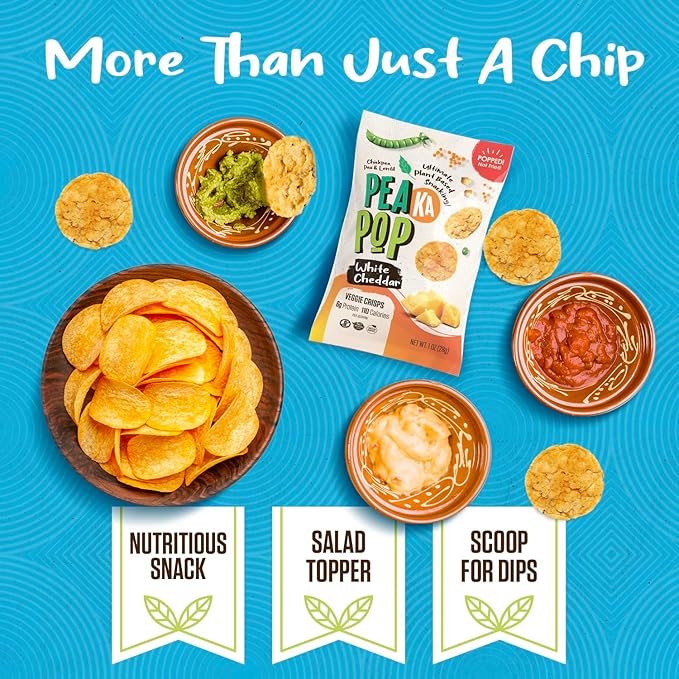PeaKaPop Veggie Chips ??Plant-Based, Healthy Veggie Crisps with Pea, Lentil & Chickpea Protein ??Vegan, Gluten-Free, Popped Chips ??Snack Size for Kids & Adults ??1 oz Bags (15-Pack) ??White Cheddar