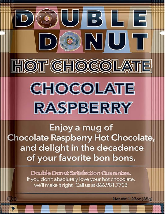 Double Donut Flavored Hot Chocolate, Raspberry Hot Chocolate, Hot Chocolate Packets, Hot Cocoa Mix, Pack 128 Pouches per Pack