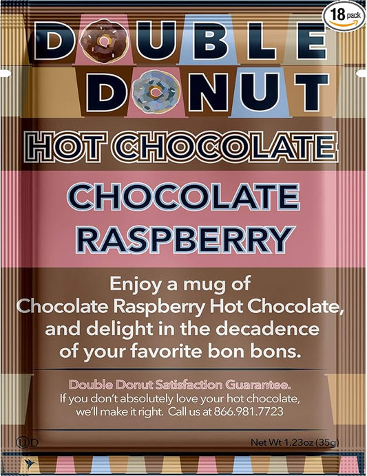 Double Donut Raspberry Hot Chocolate, Flavored Hot Chocolate Packets, Hot Cocoa Mix, 18 Count