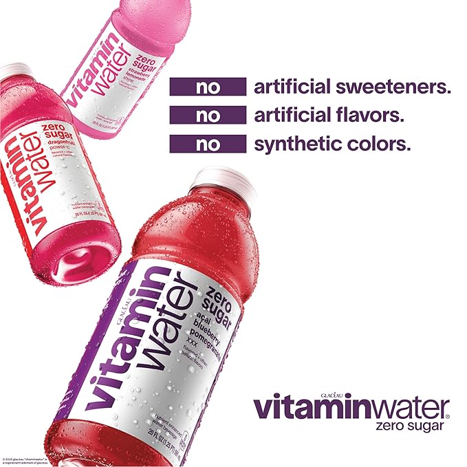 vitaminwater XXX Acai-Blueberry-Pomegranate Zero Sugar, Flavored Water Beverage, 20 fl oz Bottles, 12 Pack