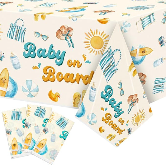 Baby on Board Baby Shower Party Tablecloths - 3Pcs Splish Splash Baby Bash Birthday Table Cover Party Decorations, Rectangular Plastic Disposable Table Cloth Decor for Birthday Summer Event