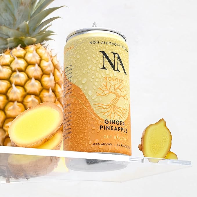 NA Non-Alcoholic Functional Adaptogen Drinks with Pre & Probiotic Blend | Ashwagandha, Mushrooms, Magnesium & L-Theanine | Low Sugar, Low Calorie Social Tonic, Ginger Pineapple, 8.4oz Cans (12 Pack)