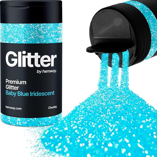 Hemway Premium Glitter Shaker - Baby Blue Iridescent | 130g Chunky Metallic Flake Sequins for Resin & Epoxy Crafts | Craft Supplies for Tumblers, Festival, Art