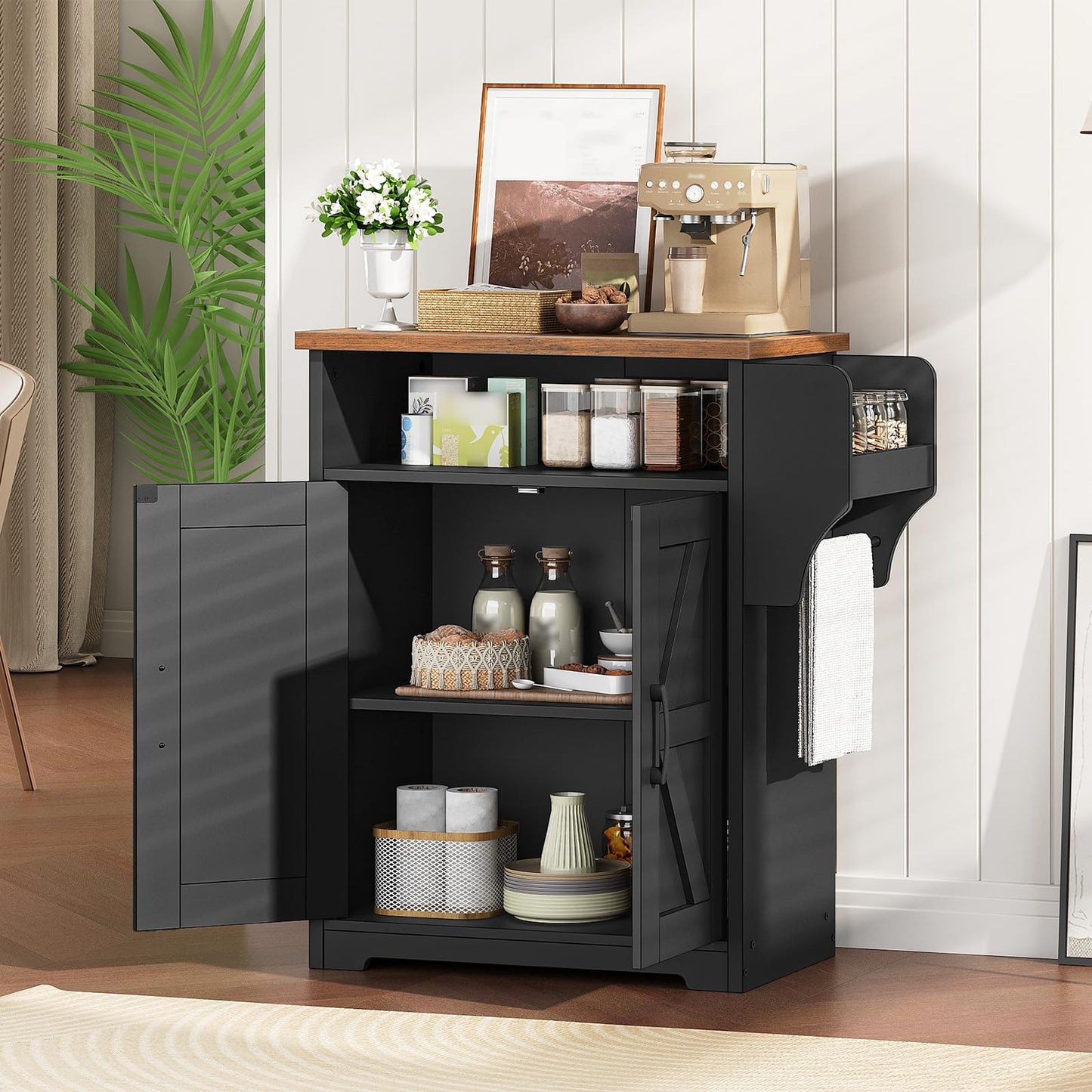 YATINEY Coffee Bar Cabinet, Kitchen Island with Storage, Farmhouse Sideboard Buffet Cabinet with