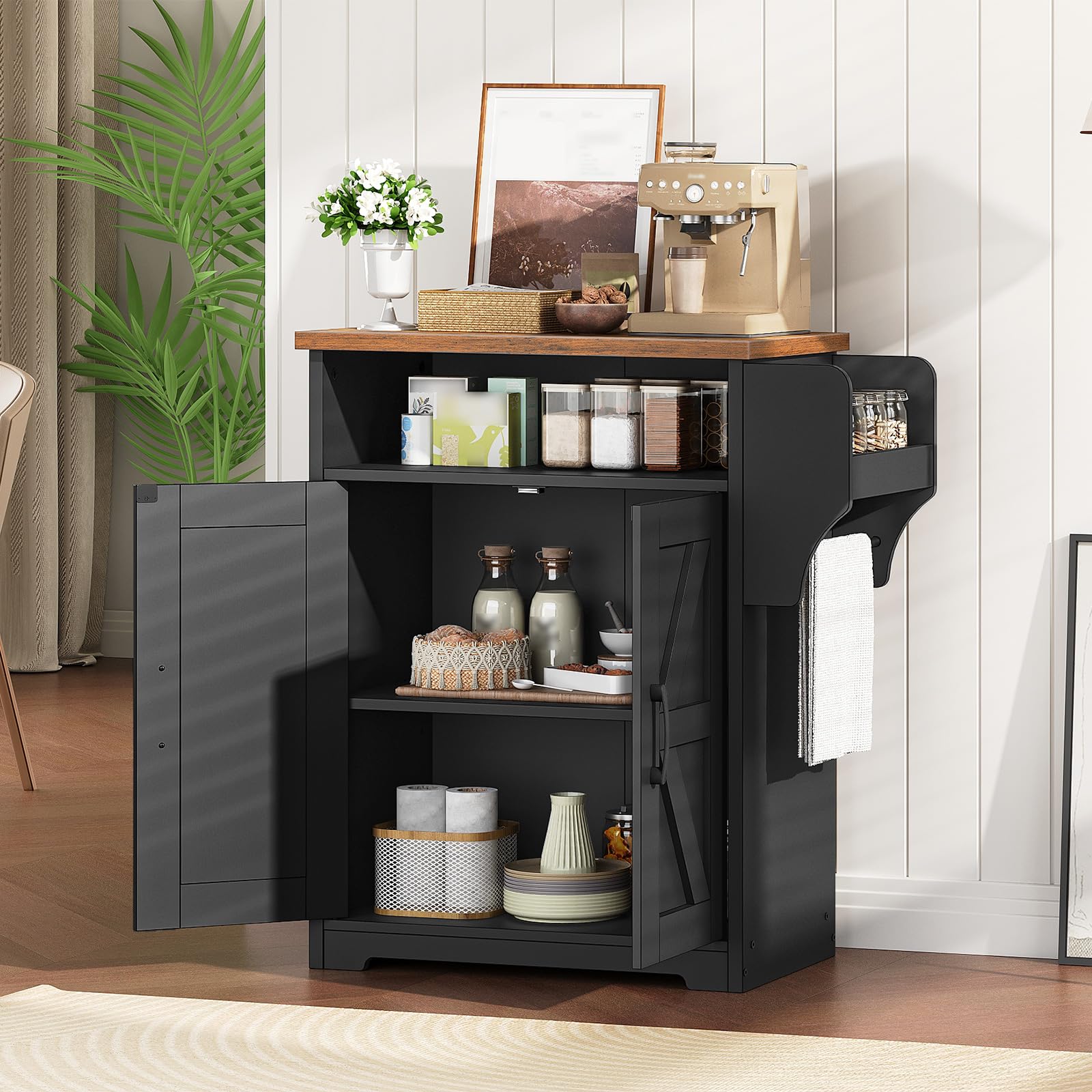 YATINEY Coffee Bar Cabinet, Kitchen Island with Storage, Farmhouse Sideboard Buffet Cabinet with