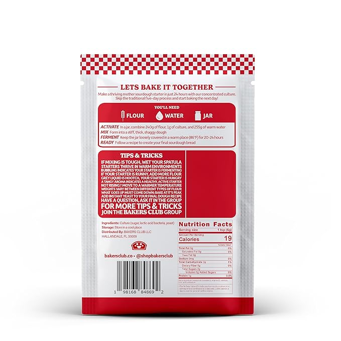 Bakers Club Rapid 24-Hour Sourdough Starter Culture - Makes 5 Batches - Mix, Ferment & Bake Next Day - Tangy Flavor without Weeks of Waiting - Best Dehydrated Sour Dough Starter for Home Bread Bakers